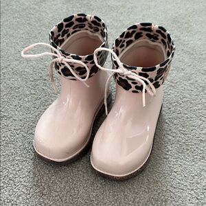 Mini Melissa Kids Pink Rain Boots with Animal Print Cuff